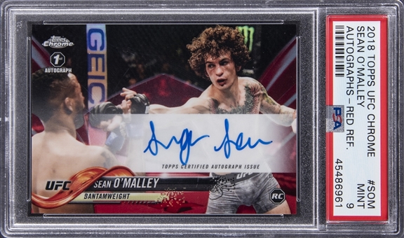 2018 Topps UFC Chrome Autographs Red Refractor #SOM Sean OMalley Signed Rookie Card (#2/5) - PSA MINT 9